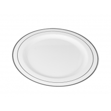 Тарелка пластик d 230мм белая с серебр каймой